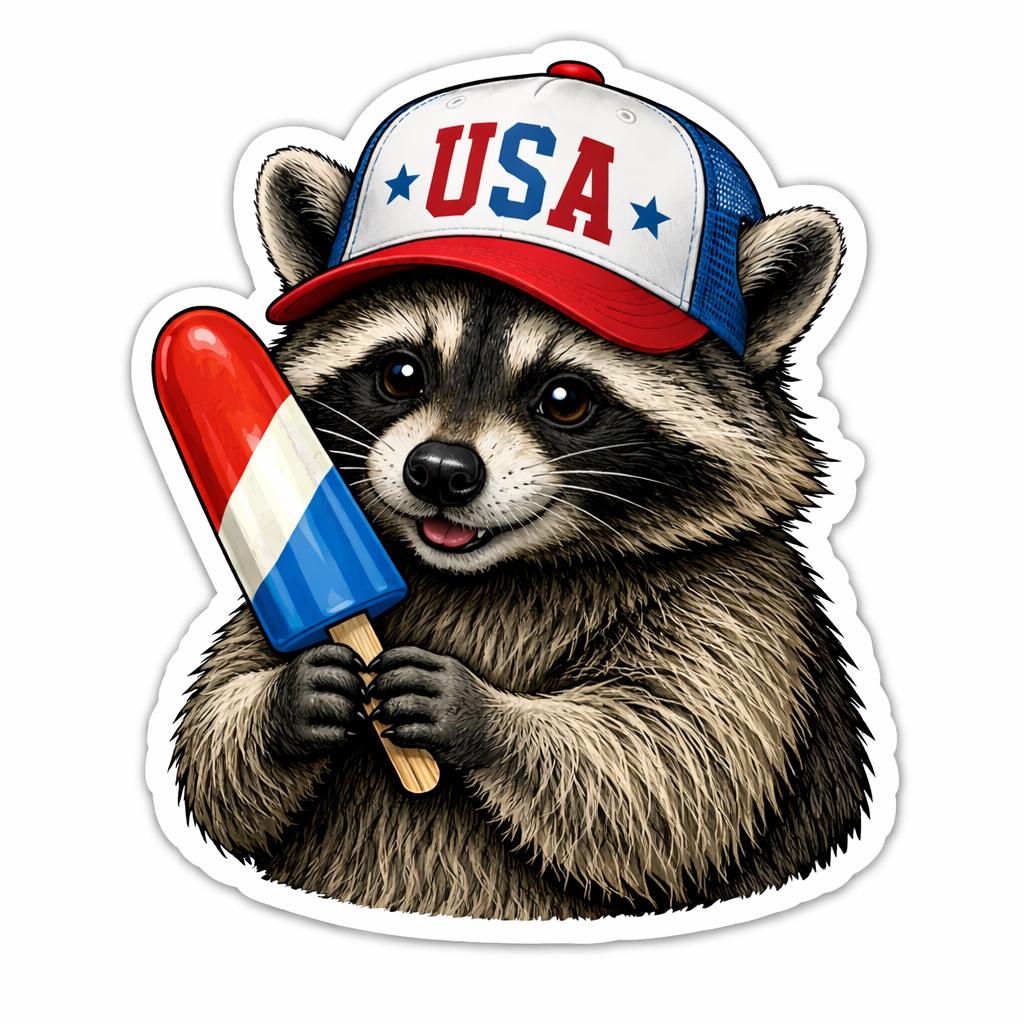 American raccoon Fourth of July sticker rocket pop