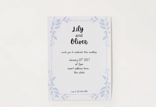 Blue floral wedding invitation save the date simple elegant