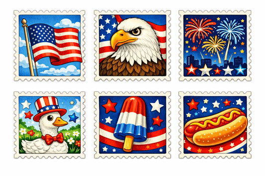 Postage stamp Fourth of July stickers