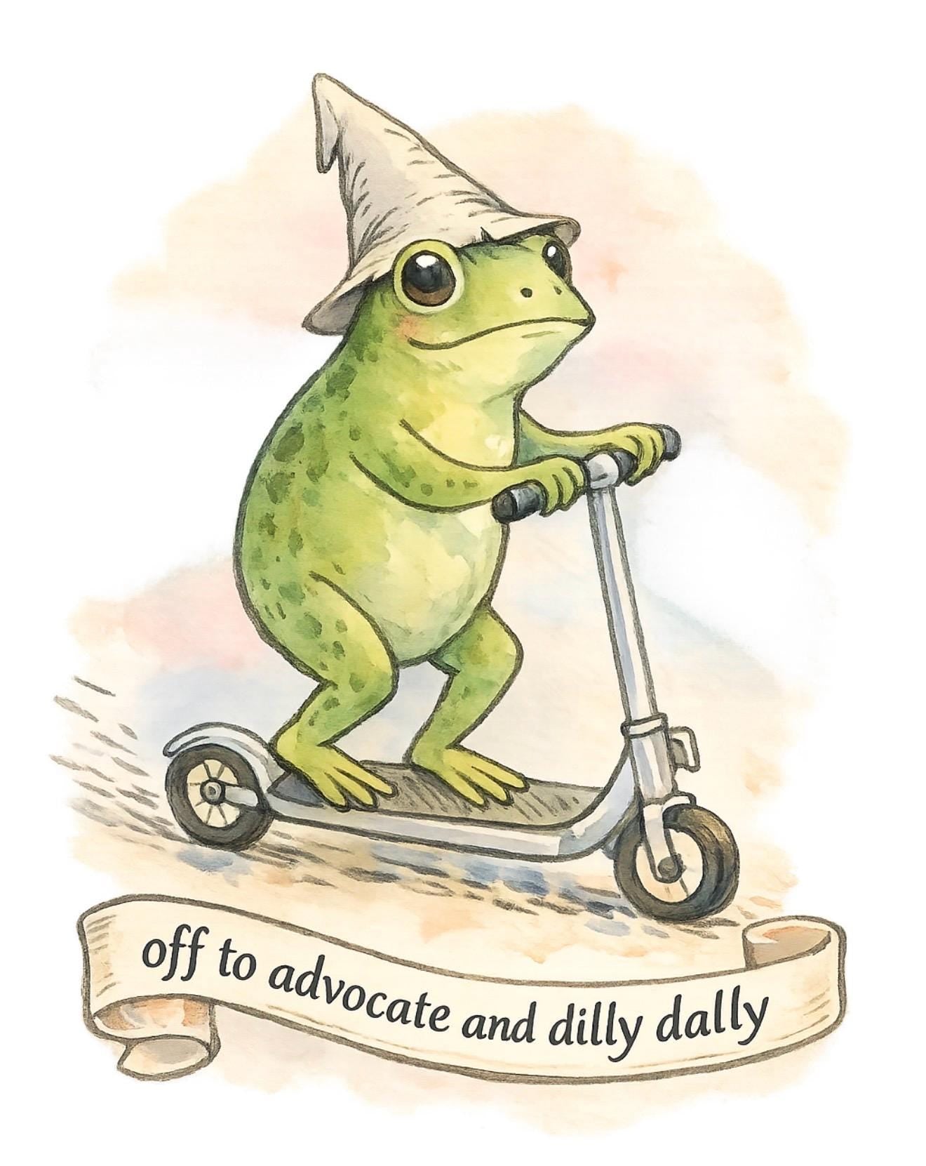 Off to advocate and dilly dally frog social work sticker