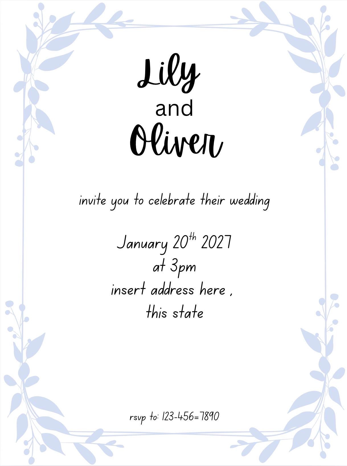 Blue floral wedding invitation save the date simple elegant