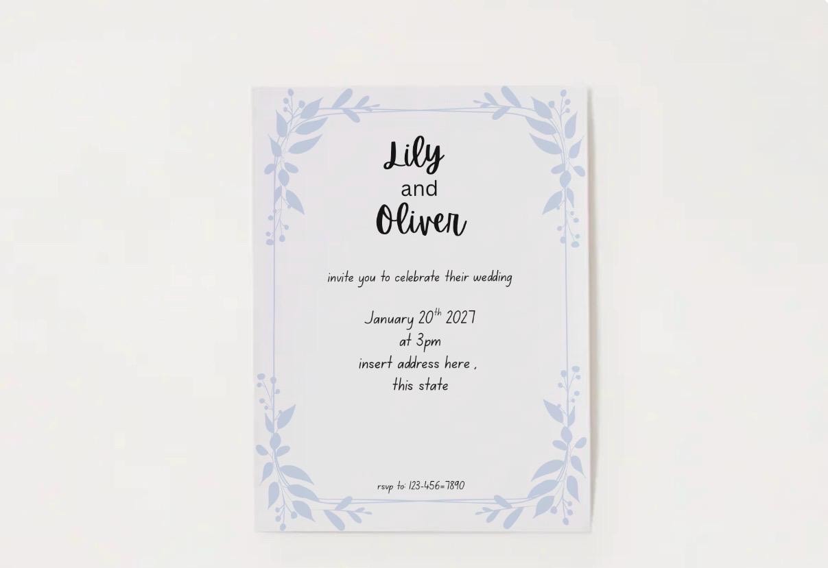 Blue floral wedding invitation save the date simple elegant